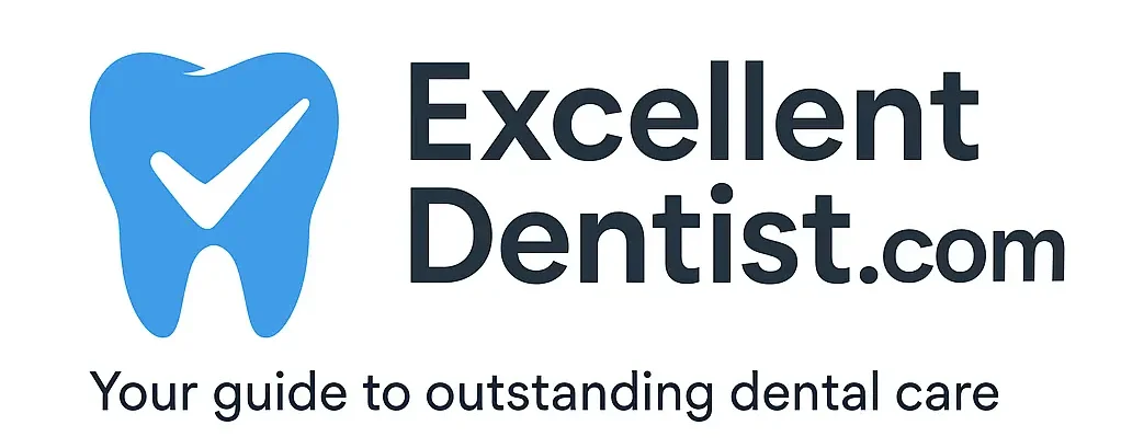 Logo of ExcellentDentist.com – A blue tooth icon with a checkmark and the text “ExcellentDentist.com – Your guide to outstanding dental care”